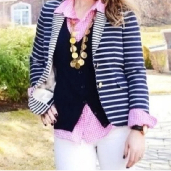 J Crew Linen Blend Striped Schoolboy Blazer - Picture 2 of 8